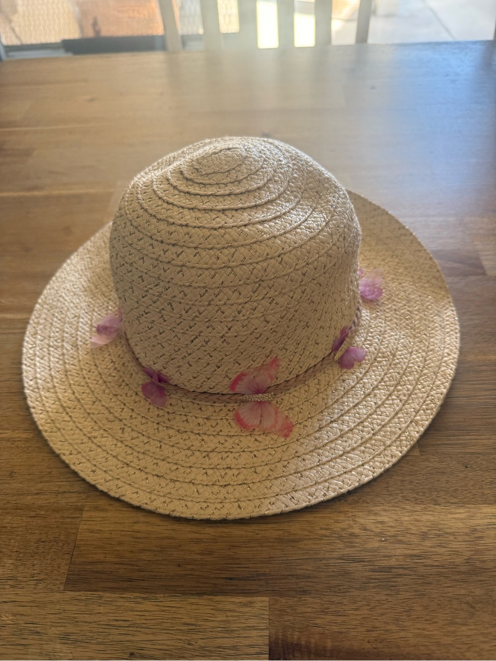 Girls' Sun Hat with Pink Butterfly Trim